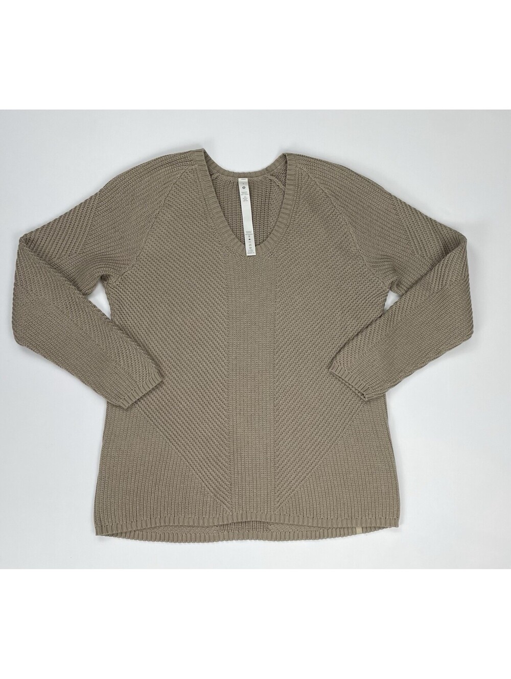 Lululemon Women’s V Neck Neutral Tan Pima Cotton Wool Textured Sweater Size 4